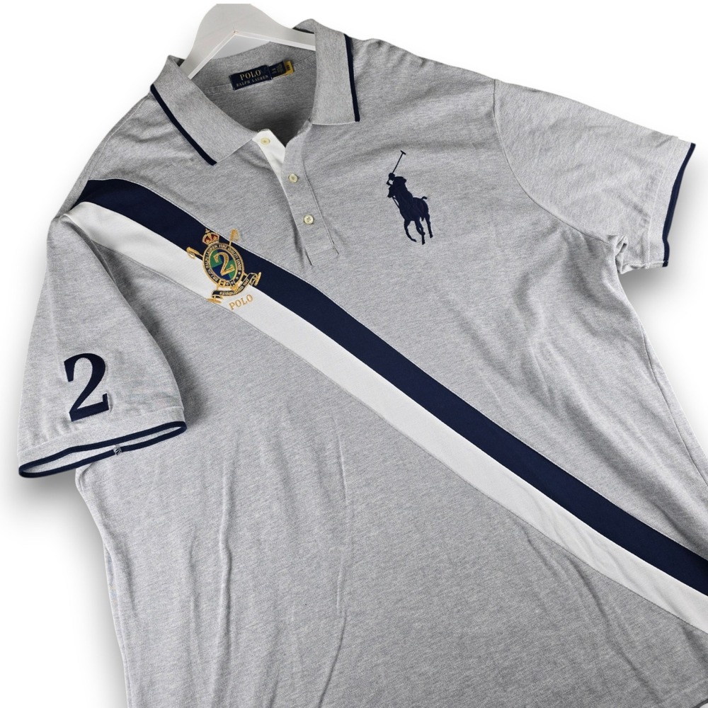 Polo Ralph Lauren Mens 4XB Gray Big Pony Sash Cotton Pique Short Sleeve Polo